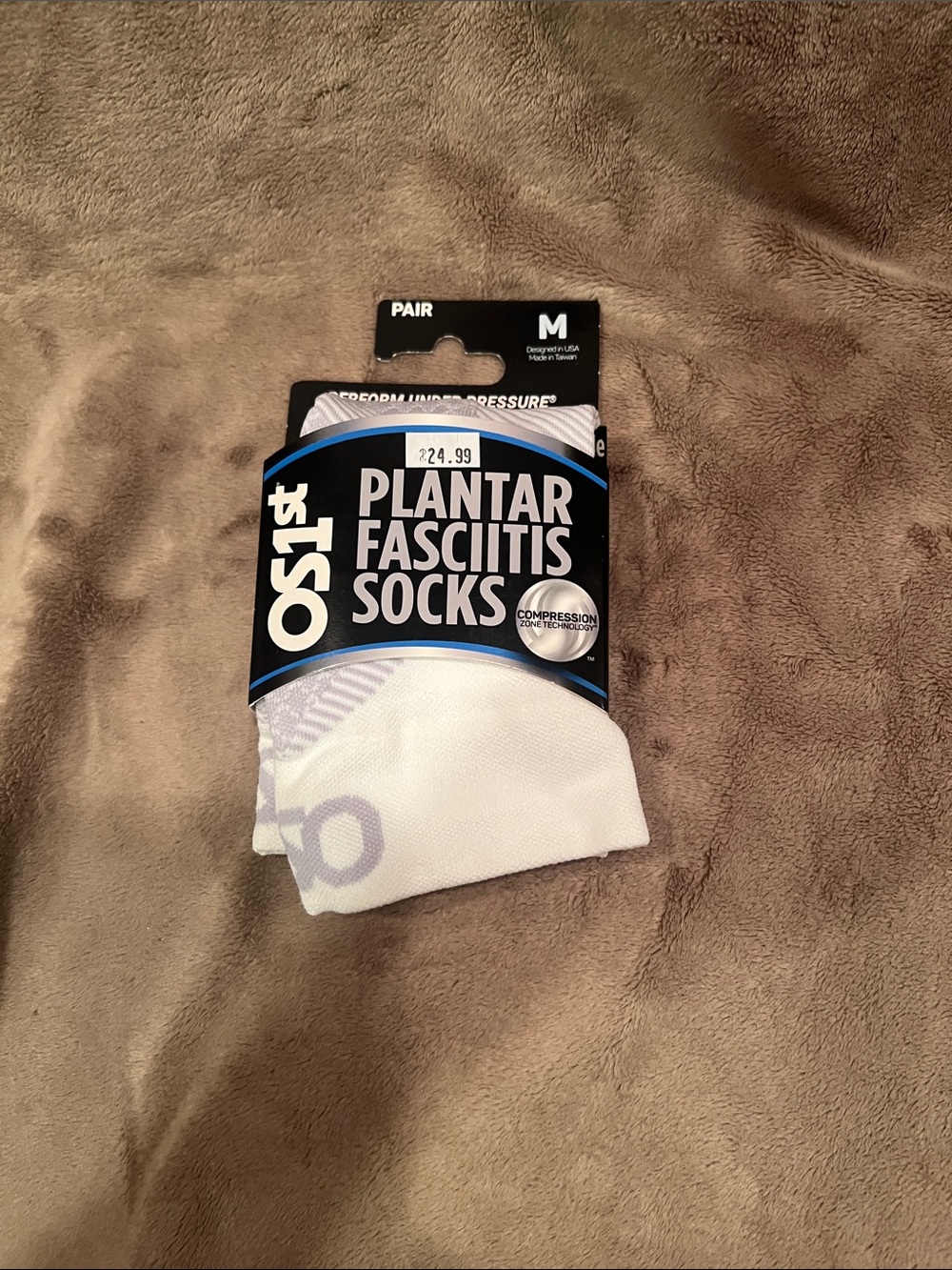 OS1st White Plantar Fasciitis Compression Socks - Men’s M